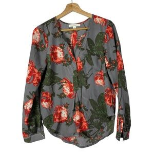 Boutique Piperlime Gray Floral Popover Long Sleeve Blouse S